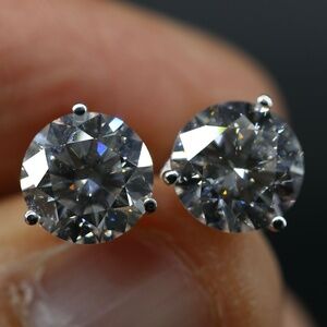 7 Carat Lab-Grown Diamond Stud Earrings 14K White Gold 3-Prong Martini
